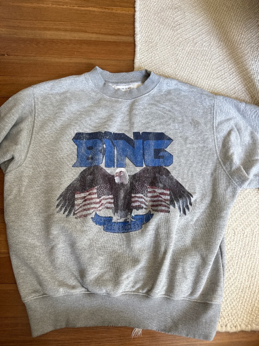Anine Bing Heather Gray Eagle & Flag Graphic Crewneck Sweatshirt size Small